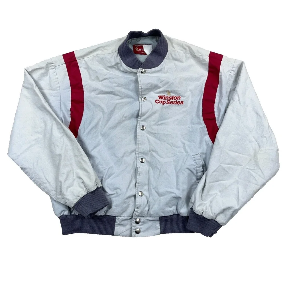 Vintage Winston Cup Jacket Men Large Gray Bomber USA 80s 90s Nascar Racing Worn - Picture 1 of 15